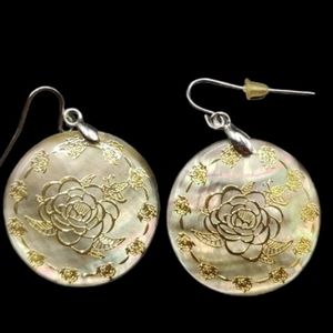 Vintage abalone rose dangle earrings